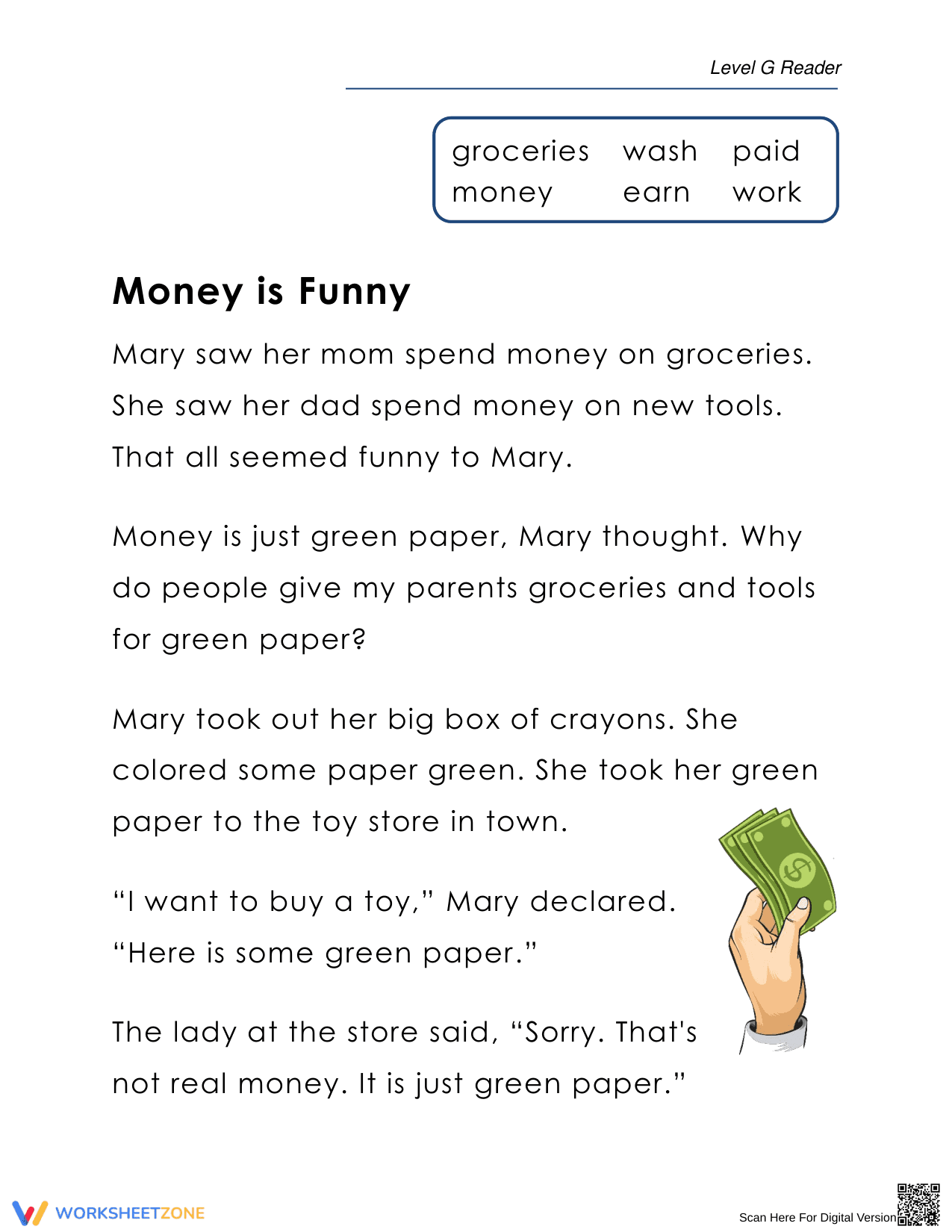 Understanding Money Concepts Worksheet - Page 1
