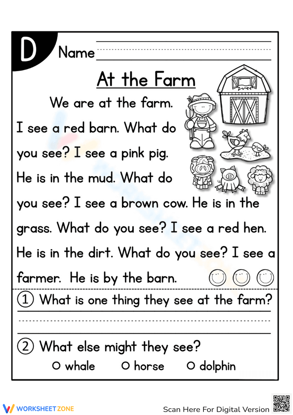 Reading Activity: At the Farm - Page 1