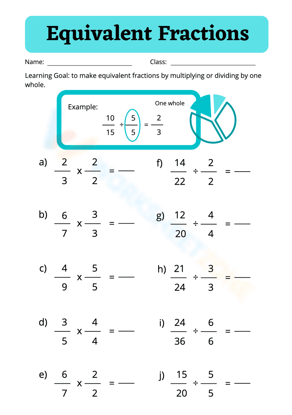 Equivalent Fractions Printable Worksheet | Grade 4 - Page 1