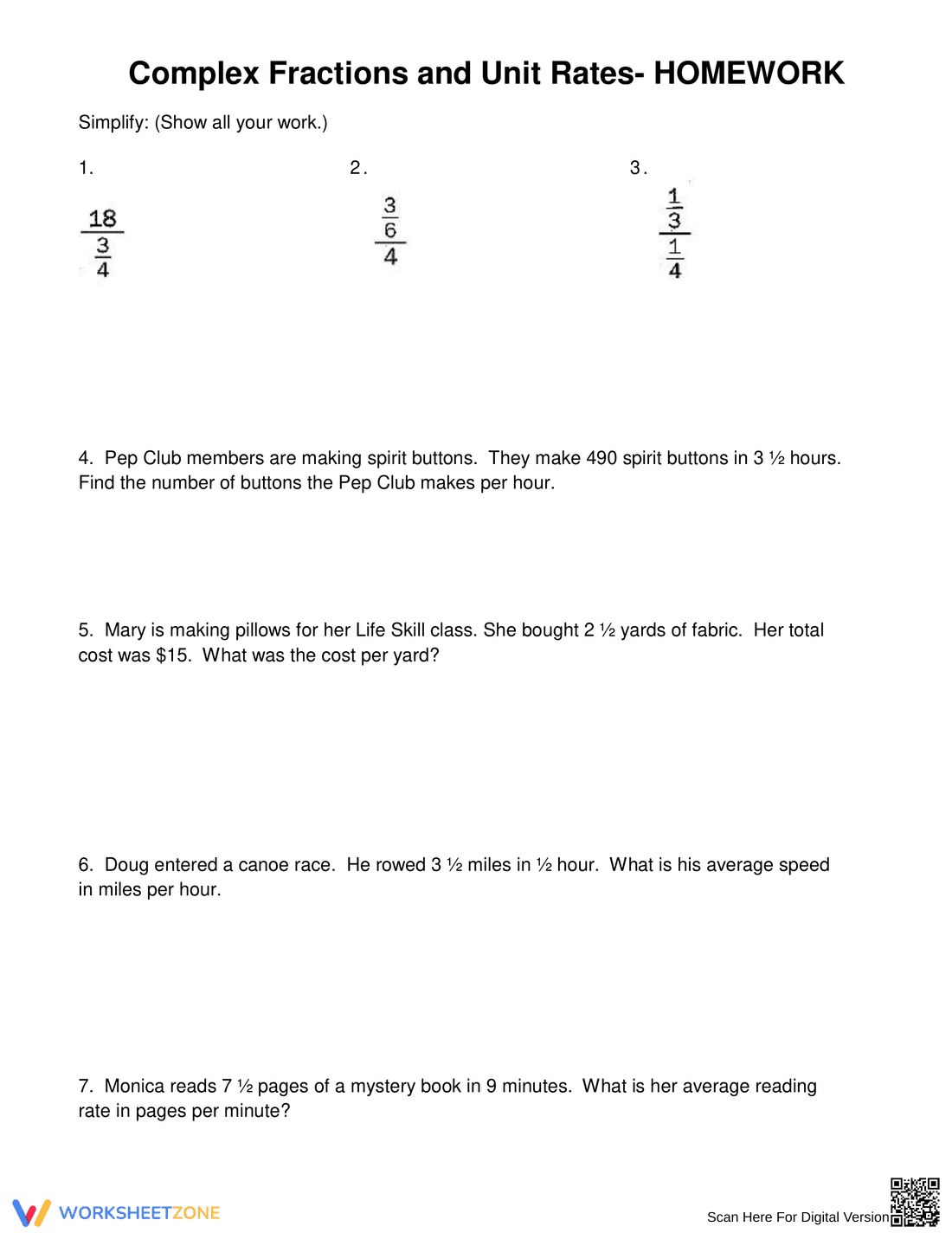 Complex Fractions & Unit Rates: Math Practice - Page 1