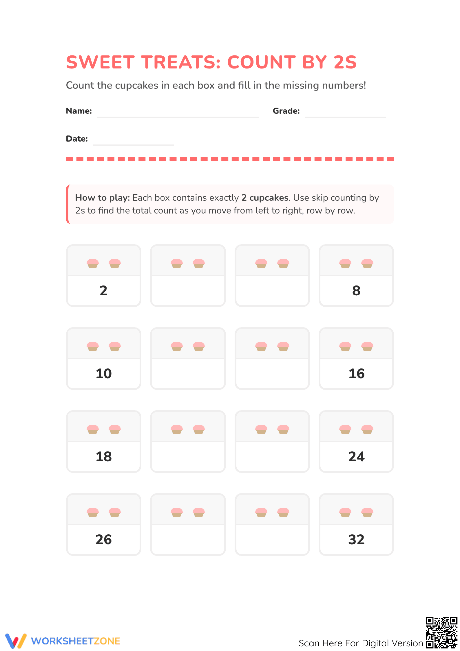 Printable Count by 2s Worksheet | Grade 2 Math - Page 1
