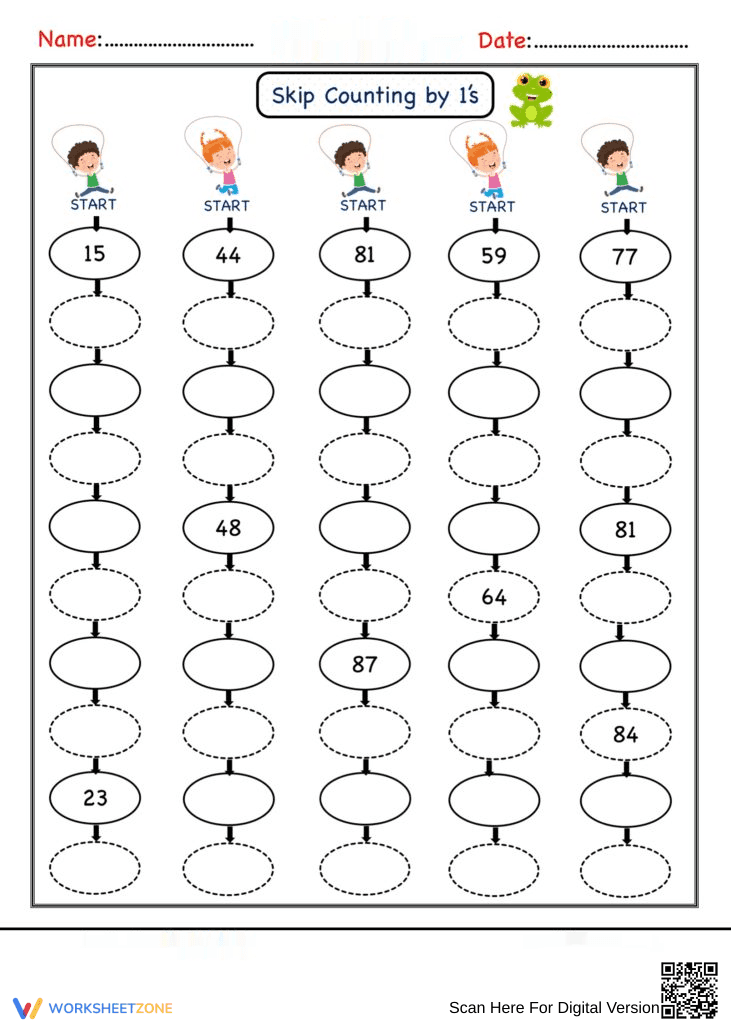 Skip Counting with Number 1 Worksheet - Page 1