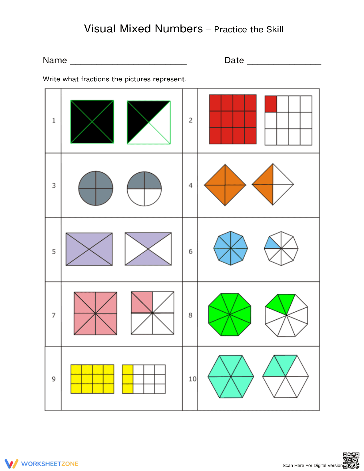 Practice Visual Mixed Numbers Skill - Page 1