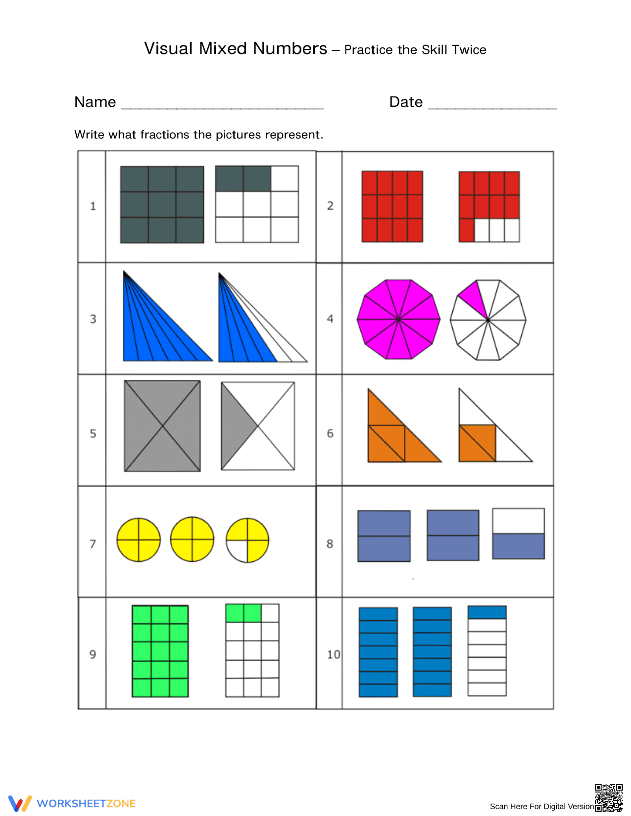 Visual Mixed Numbers Practice Twice - Page 1