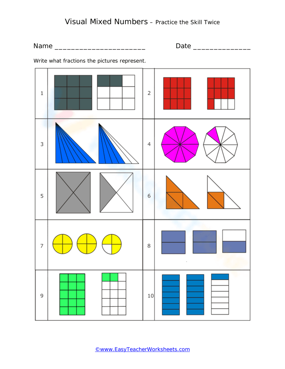 Visual Mixed Numbers Practice Twice - Page 1
