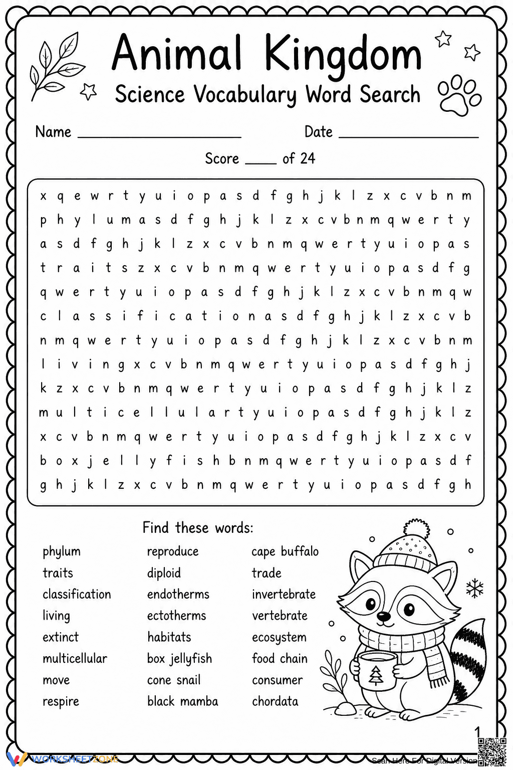 Animal Kingdom Worksheet | Essential Grade 10 Science - Page 1