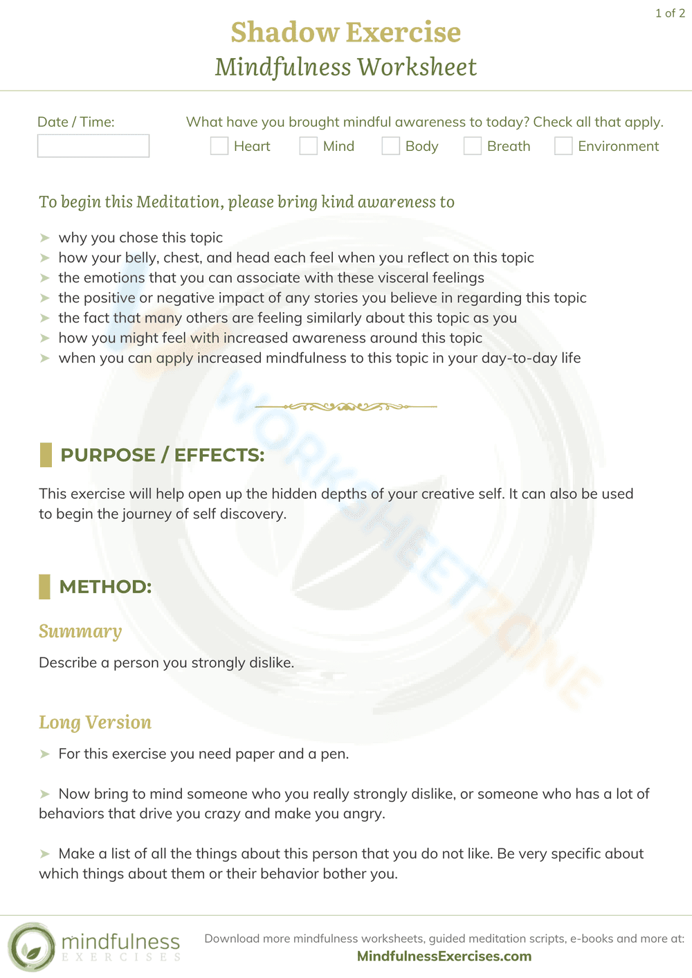 Mindfulness Worksheet - Page 1