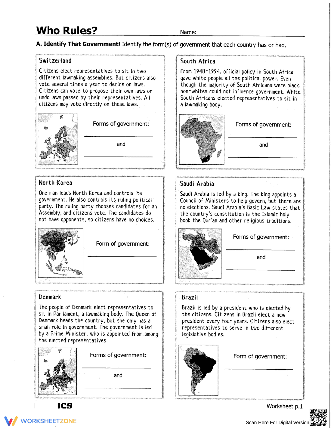 Who Rules Worksheet - Page 1