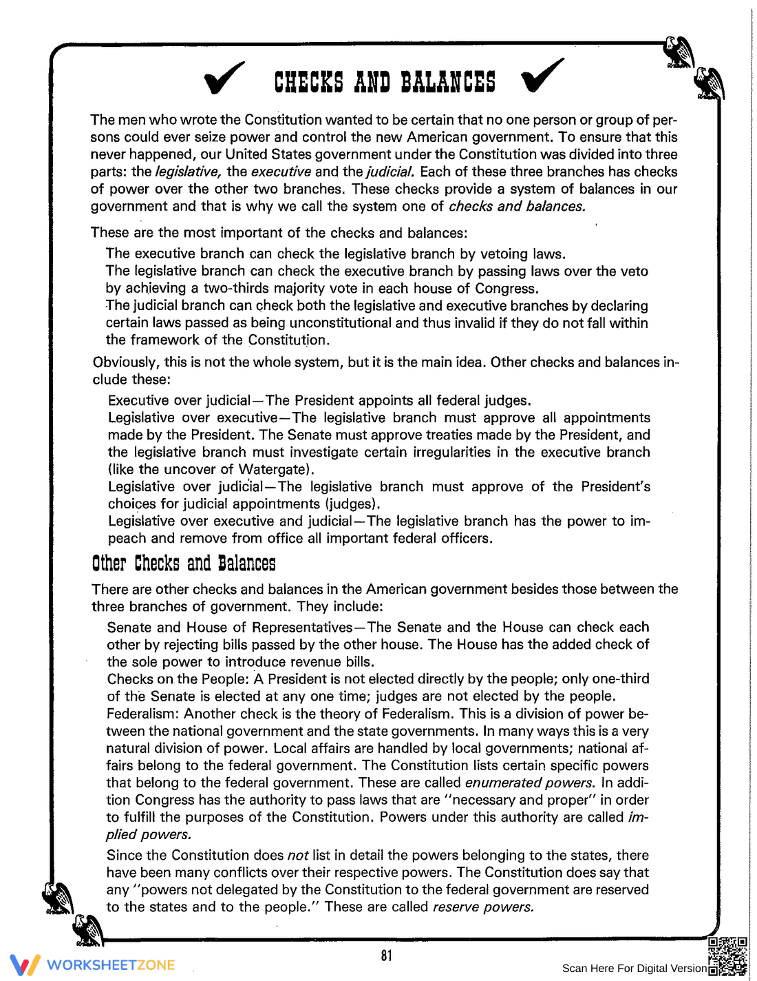 The System of Checks and Balances: Civics Study - Page 1