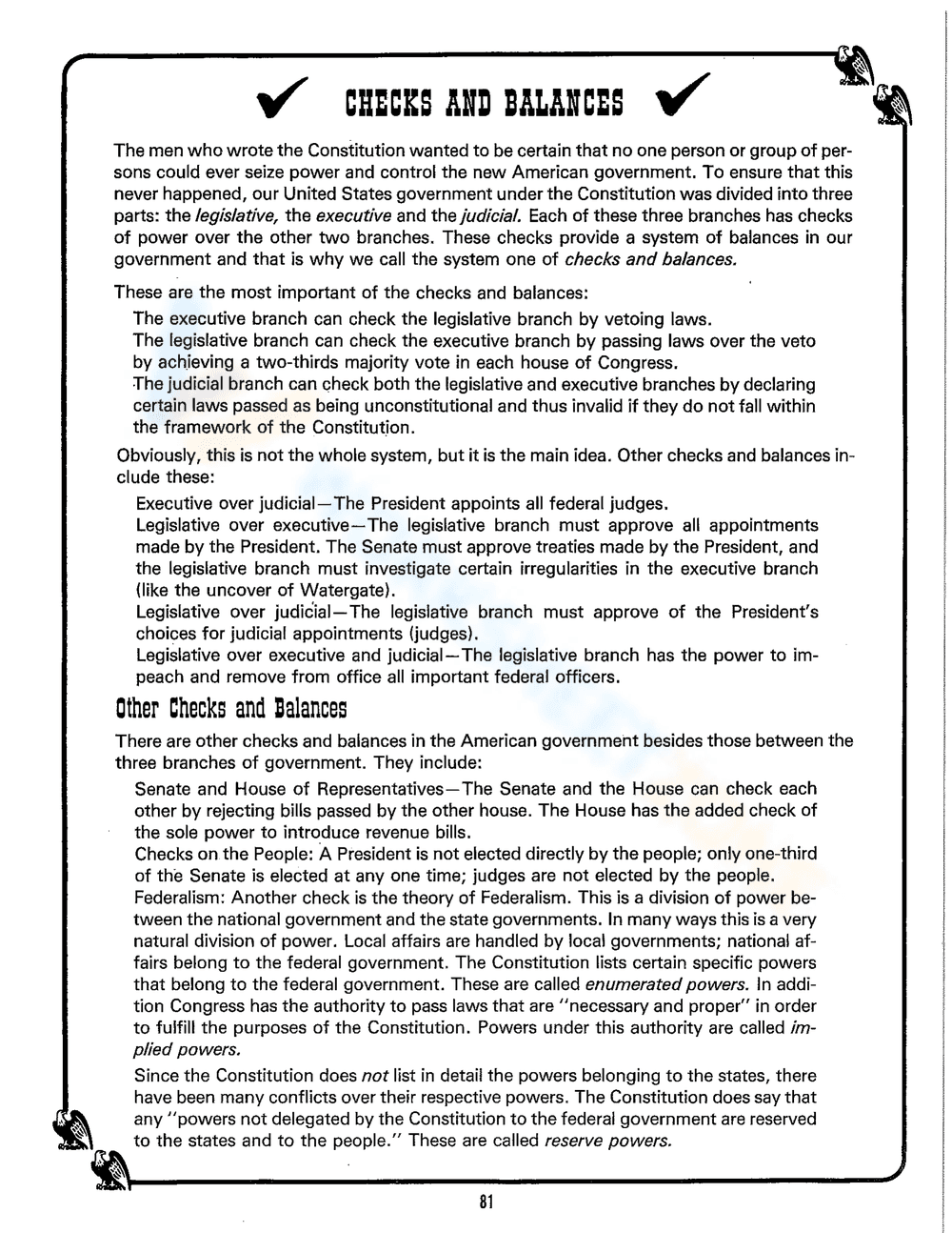 The System of Checks and Balances: Civics Study - Page 1