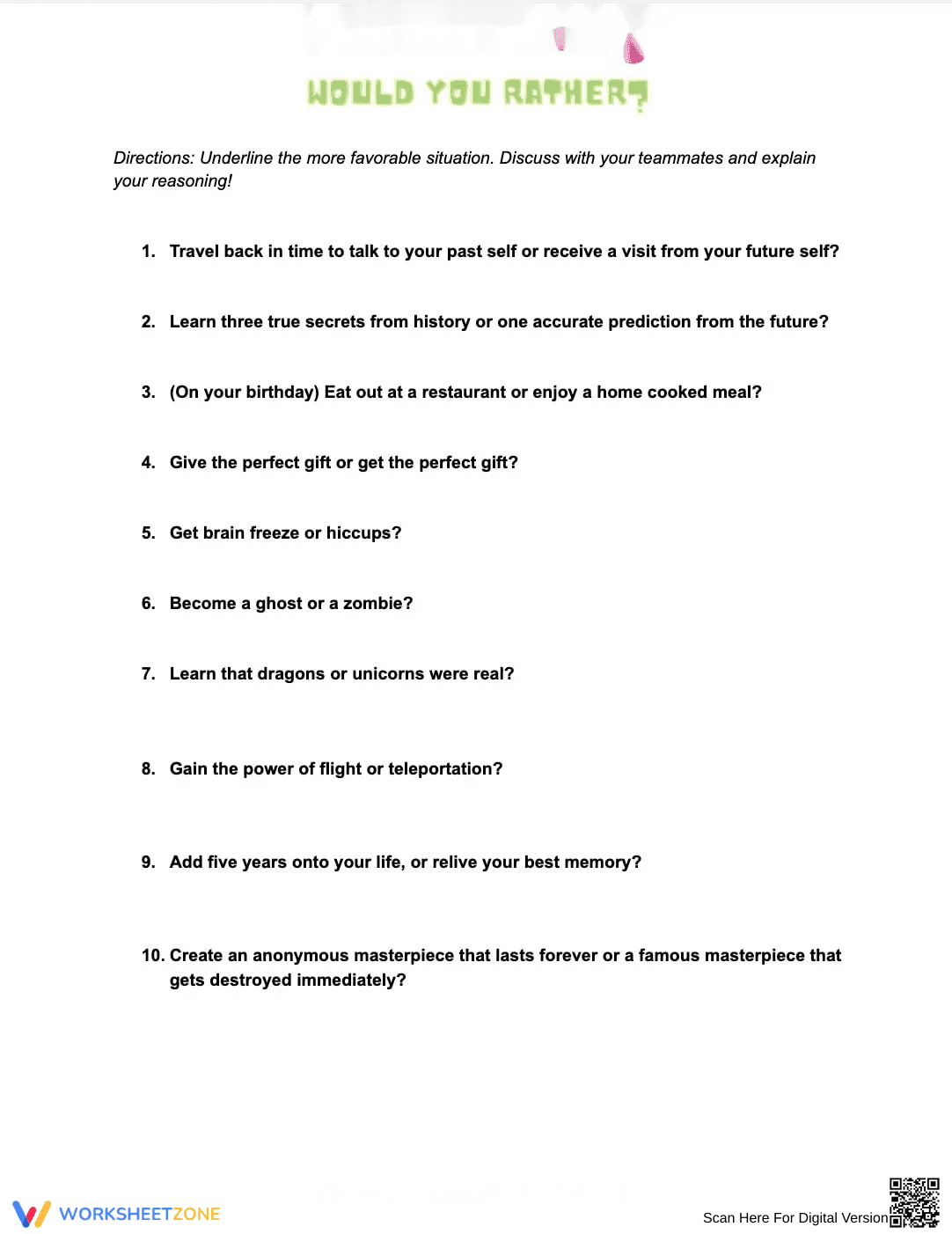 Would You Rather: An Engaging Activity - Page 1