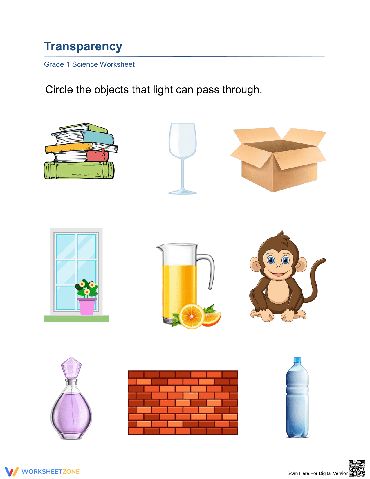 Transparency Science Worksheet | Grade 1 Printable - Page 1
