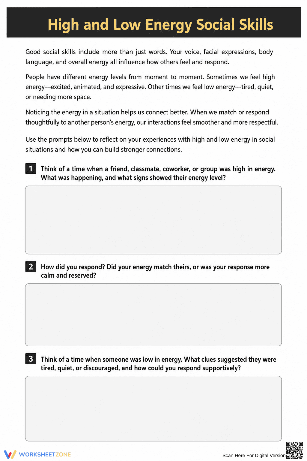 Grade 12 Social Skills — Essential No-Prep Worksheet - Page 1