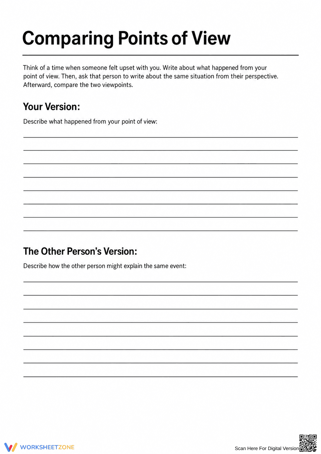 Grade 12 Point of View — Printable No-Prep Worksheet - Page 1