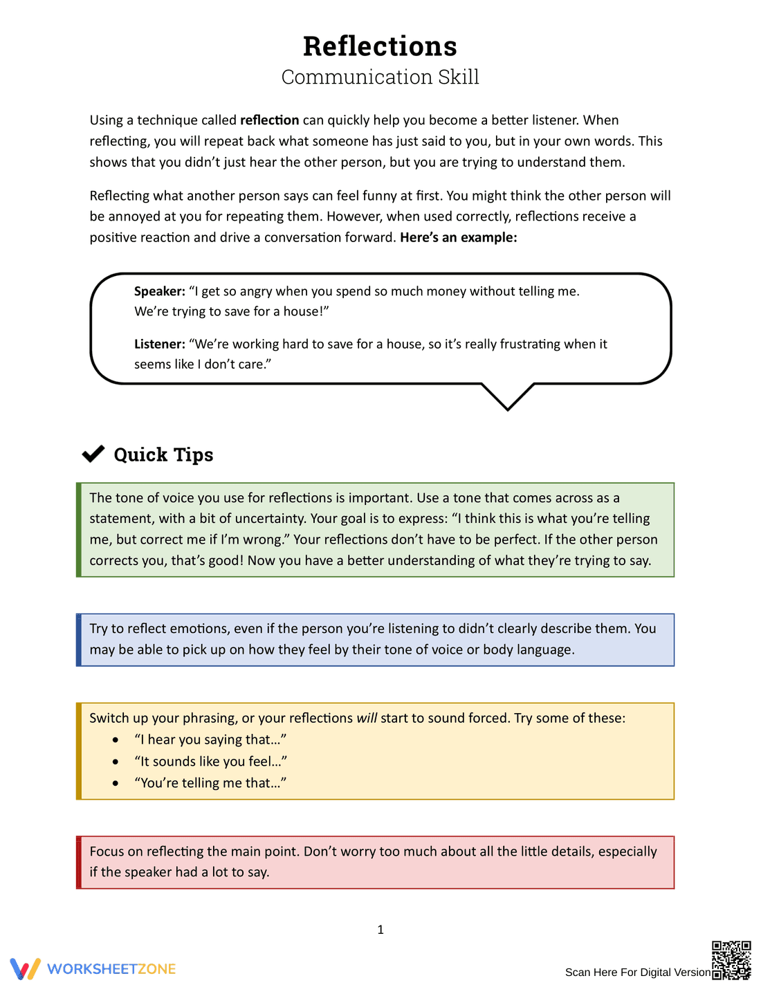 Grade 9-12 Reflections — Printable No-Prep Worksheet - Page 1