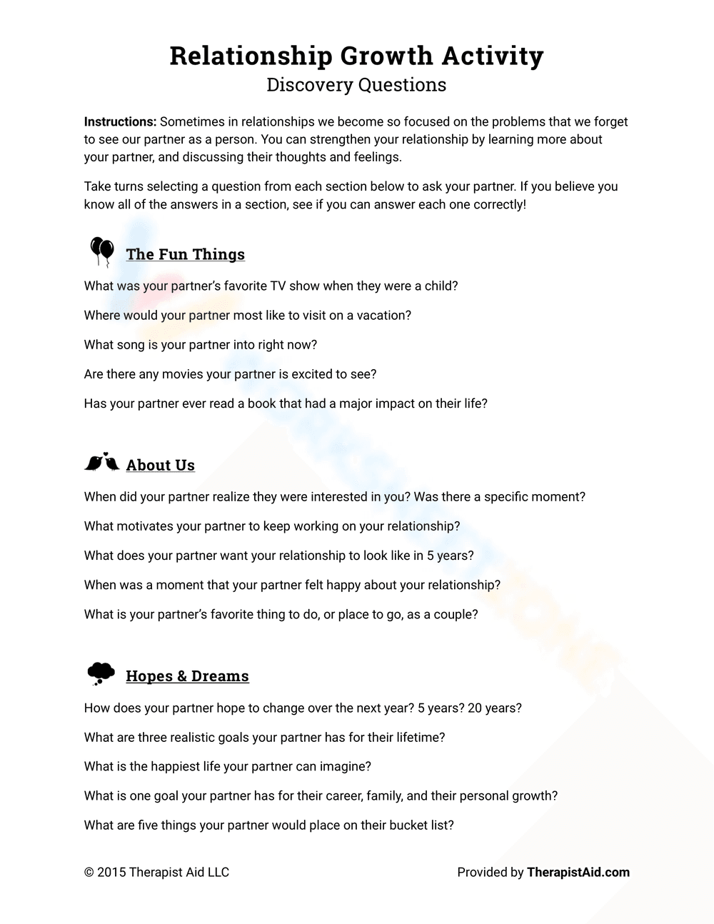 Relationship Growth Activity Worksheet - Page 1