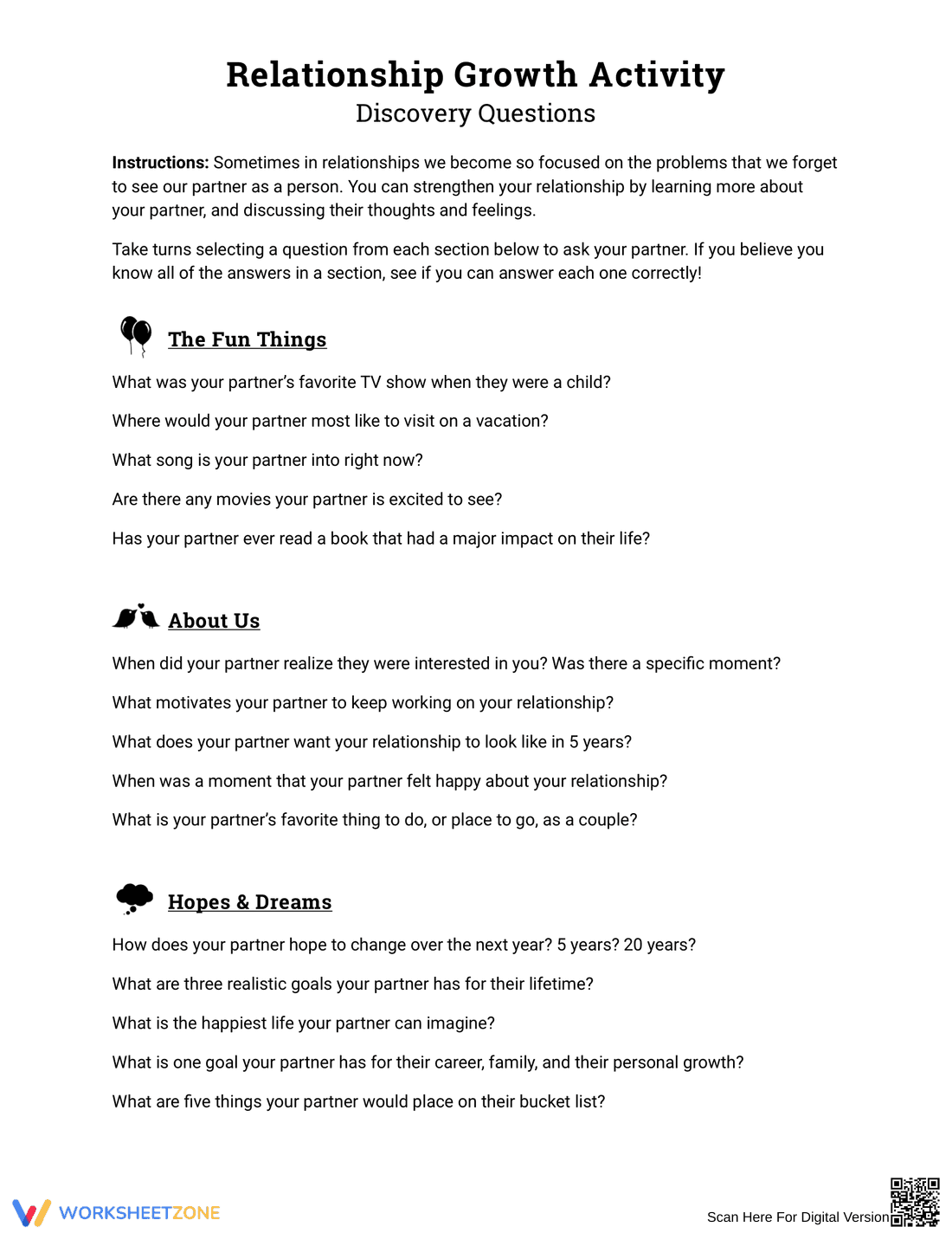 Relationship Growth Activity Worksheet - Page 1