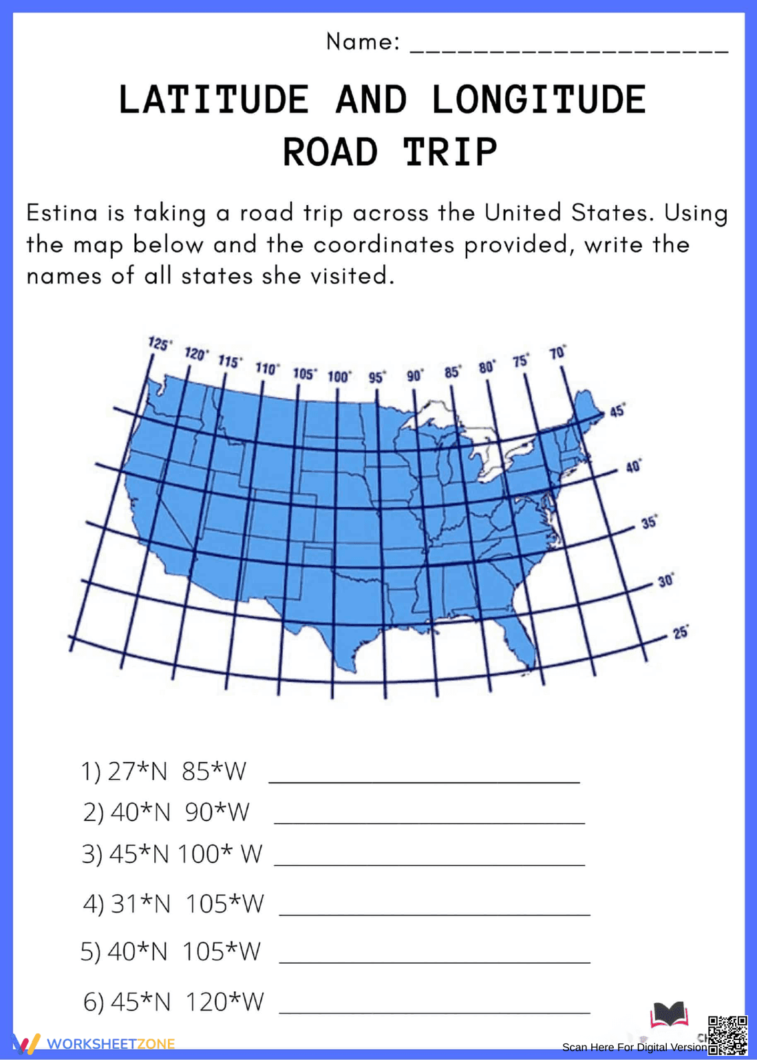 Latitude and Longitude Road Trip | Grade 5 Essential - Page 1
