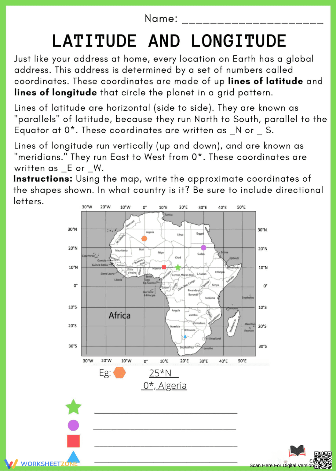 Practice Latitude and Longitude with this Worksheet - Page 1