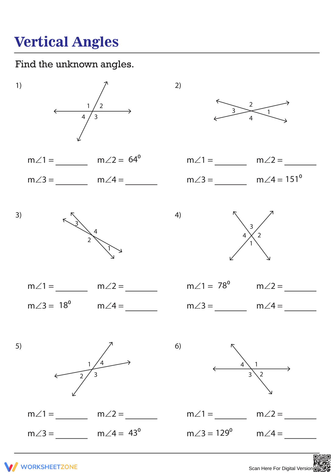 Find the Unknown Angles with this Worksheet - Page 1