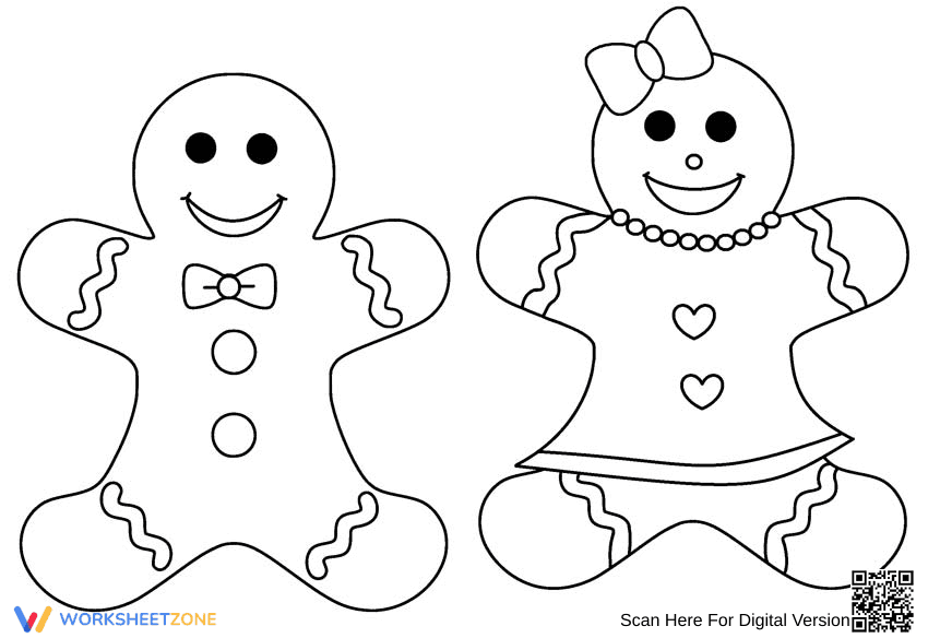 Gingerbread Boy and Girl Coloring Worksheet - Page 1