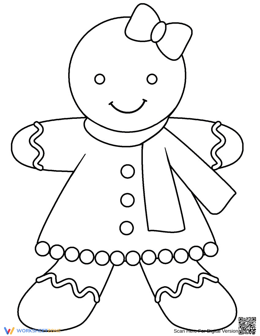 Gingerbread Girl Coloring Worksheet for Kids - Page 1