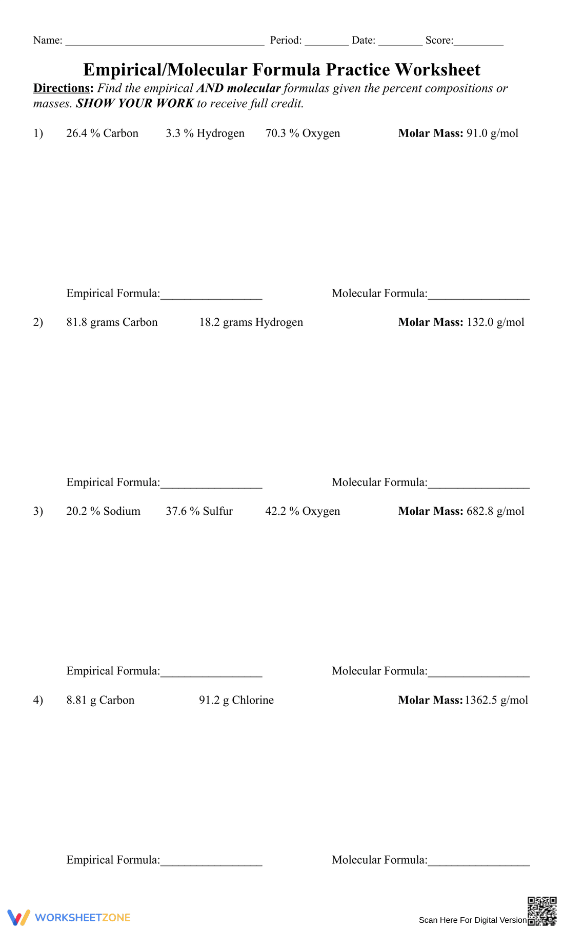 Solve Empirical Molecular Formula with this Practice Sheet - Page 1