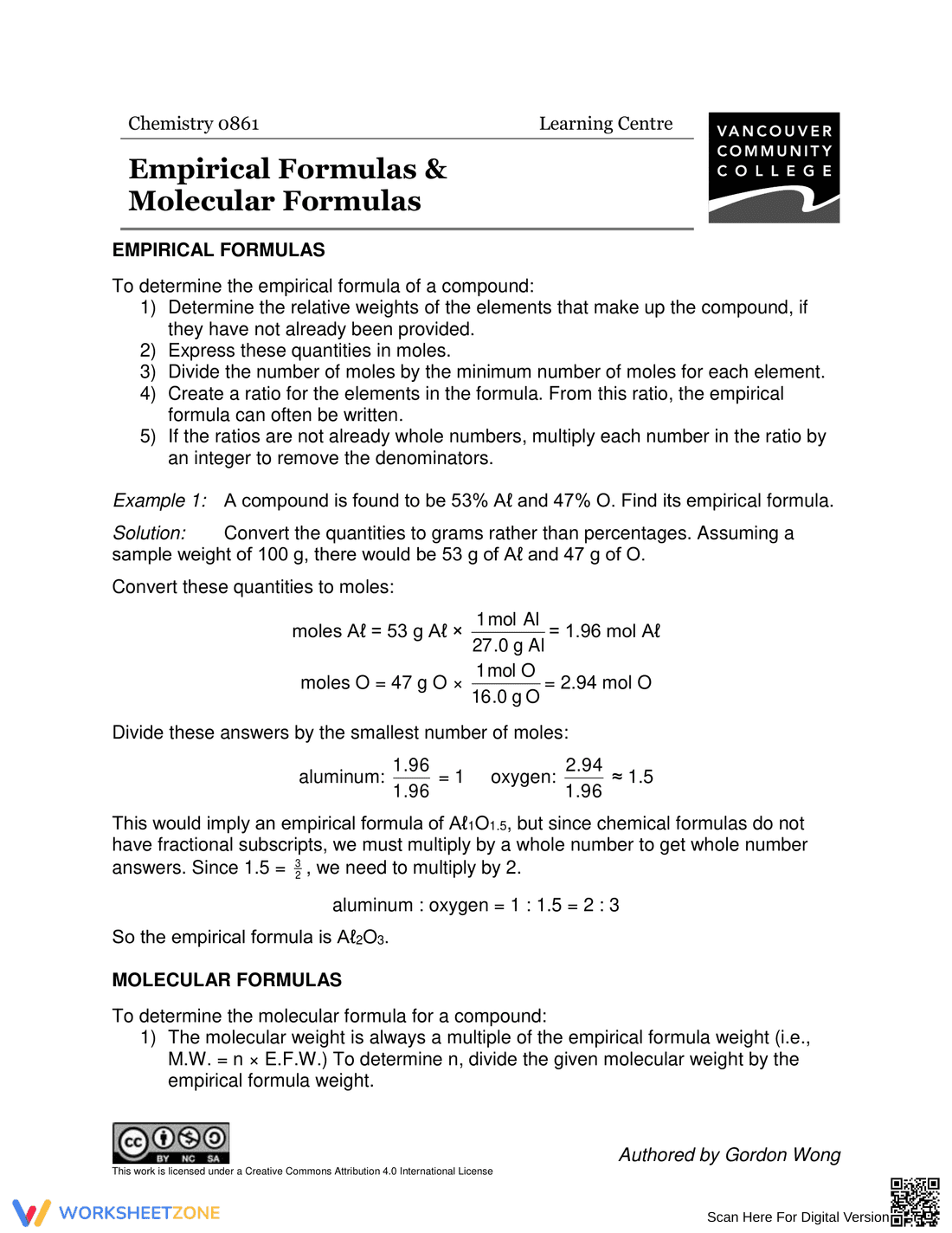 Worksheet to Update Skills on Empirical Formulas - Page 1
