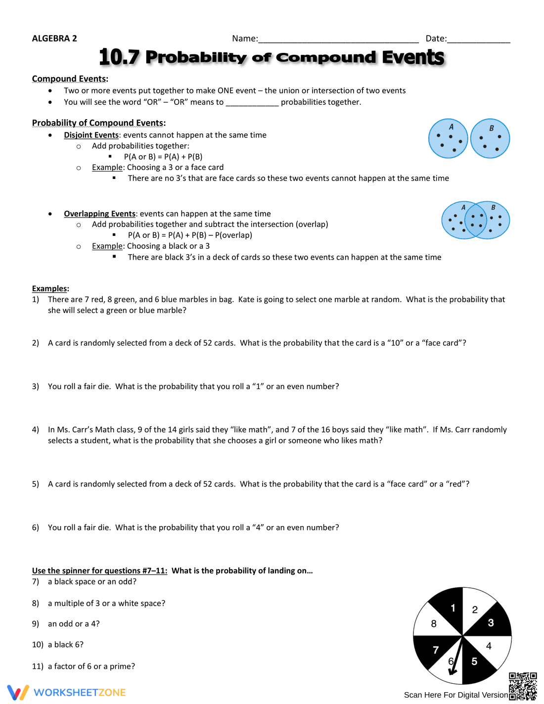 Practice Probability of Compound Events with this Worksheet - Page 1