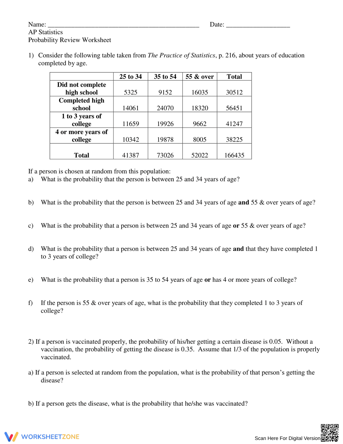 Comprehensive Probability Review Worksheet - Page 1