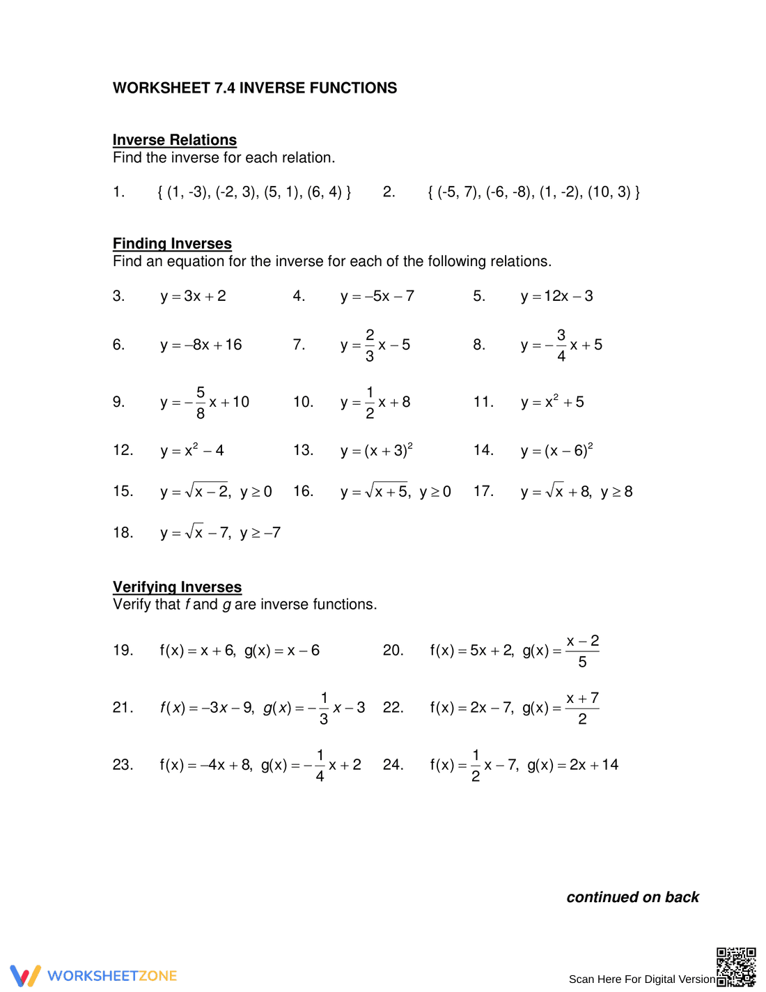 Master Inverse Functions with Practice Problems - Page 1