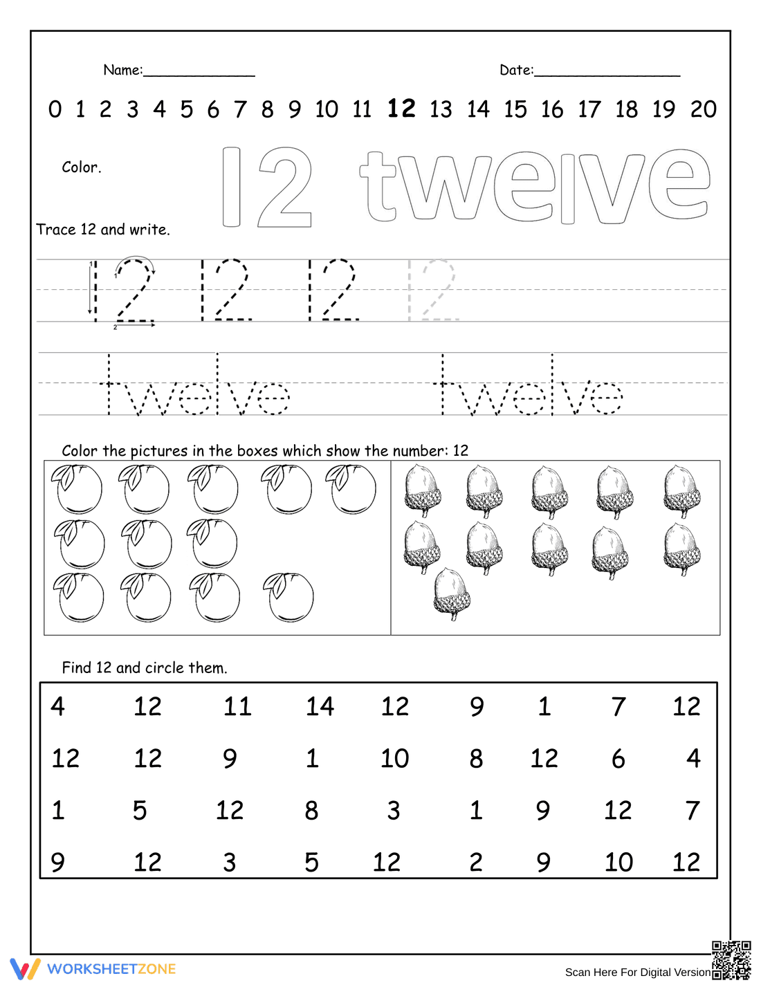Learning Number 12: Basic Number Recognition - Page 1