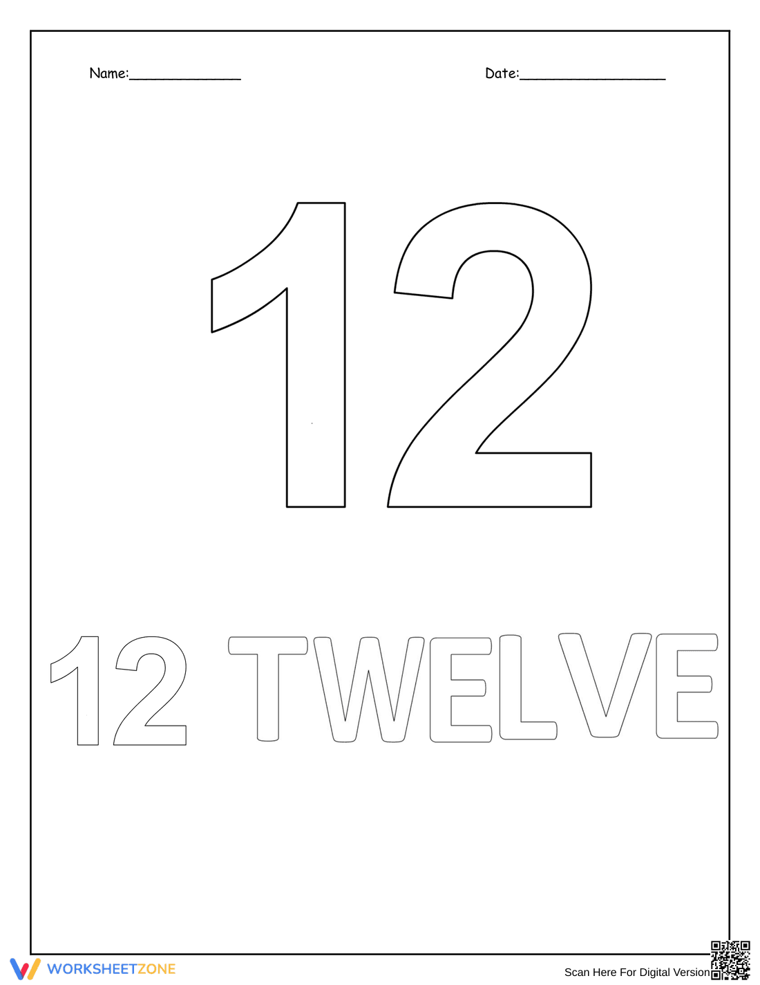 Color Number 12: Coloring Activity Worksheet - Page 1