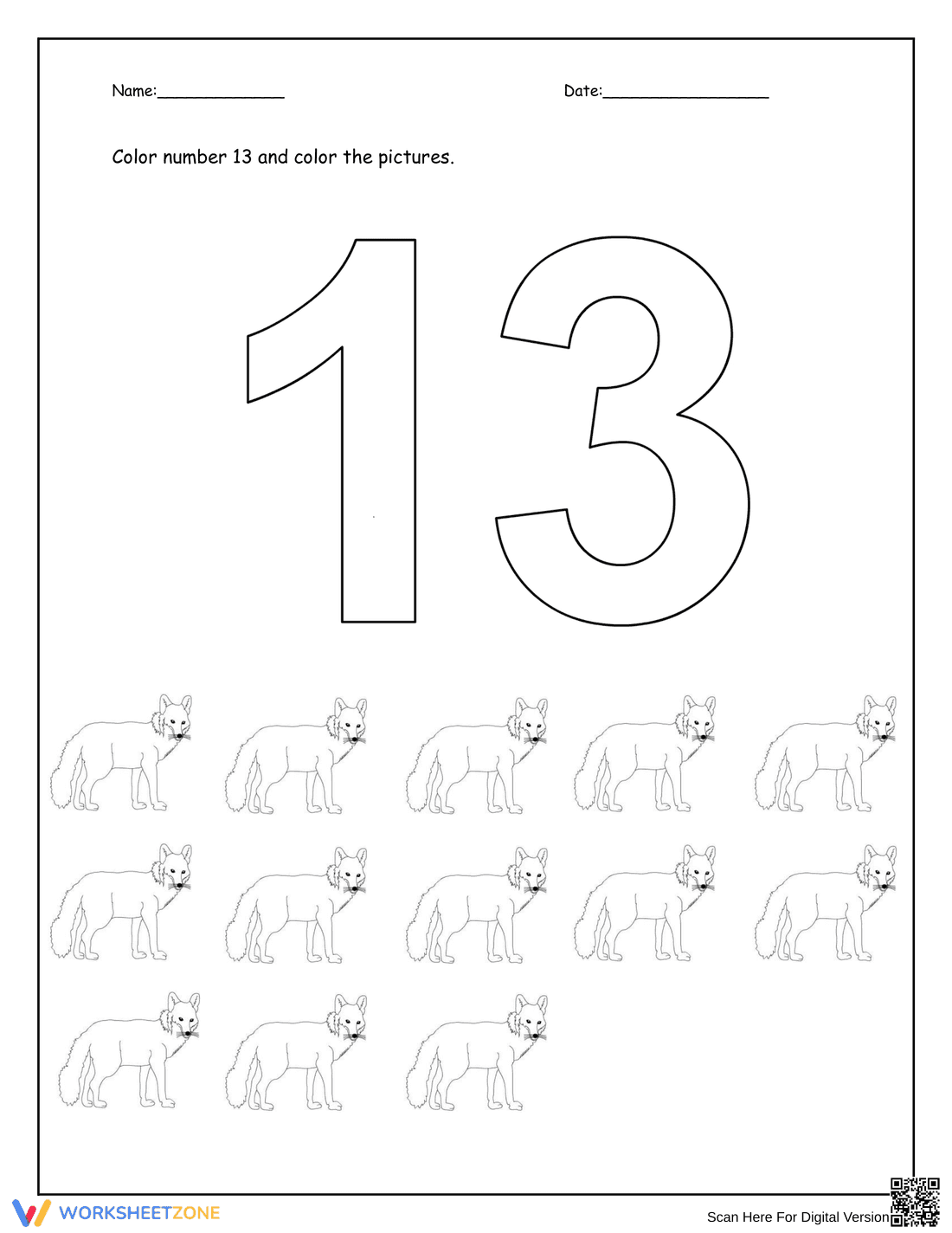 Color Number 13: Coloring and Picture Activity - Page 1