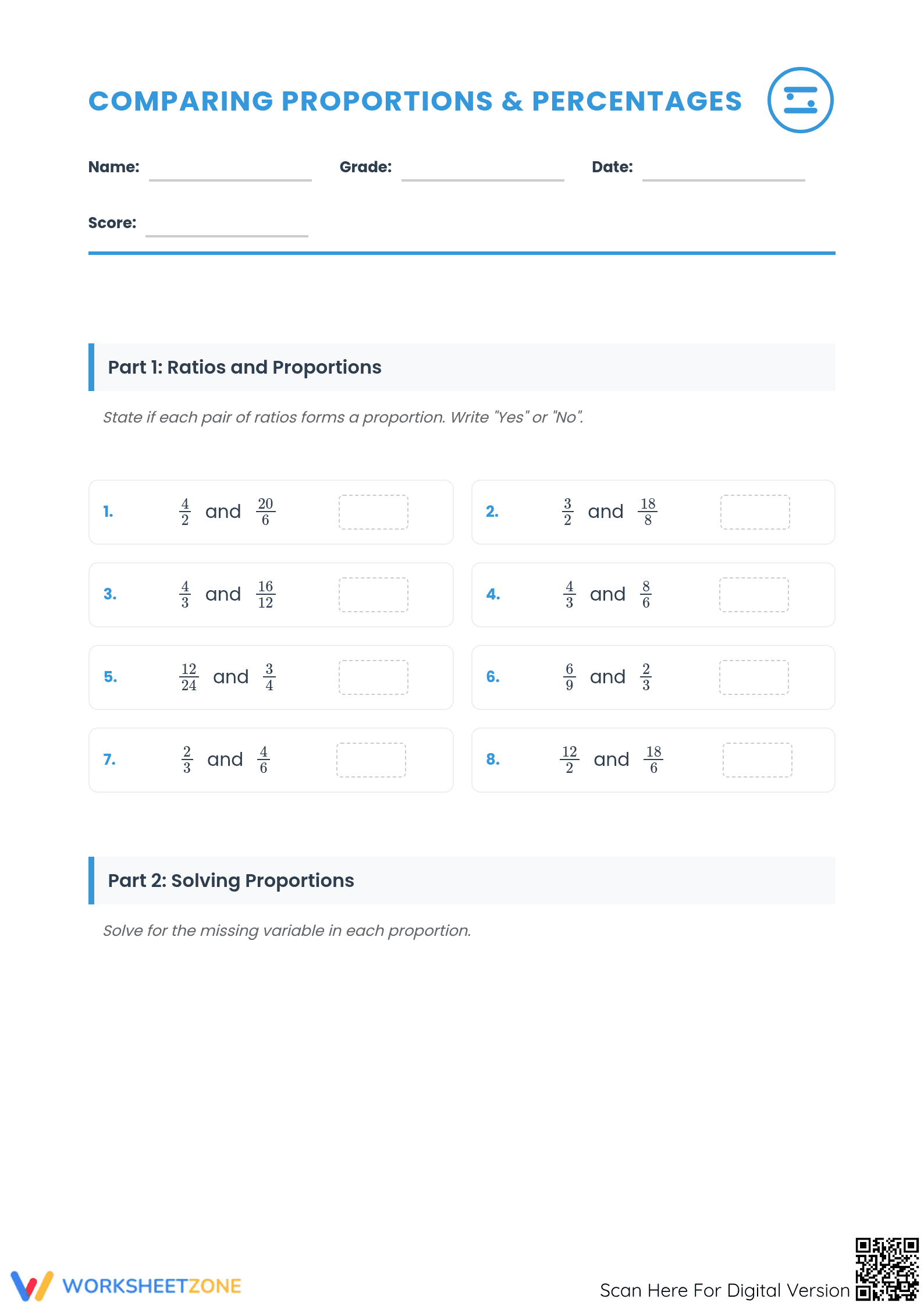 Proven Grade 7 Proportions & Percentages Aligned Worksheet - Page 1