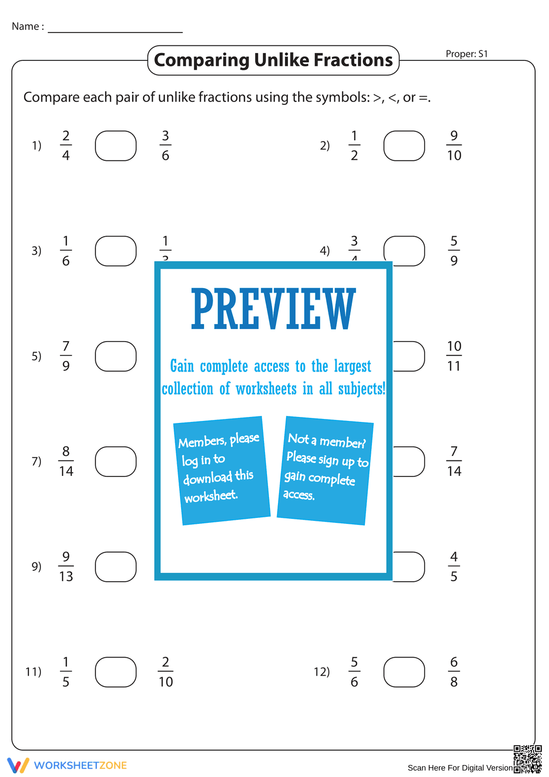 Comparing Unlike Fractions: Practice - Page 1