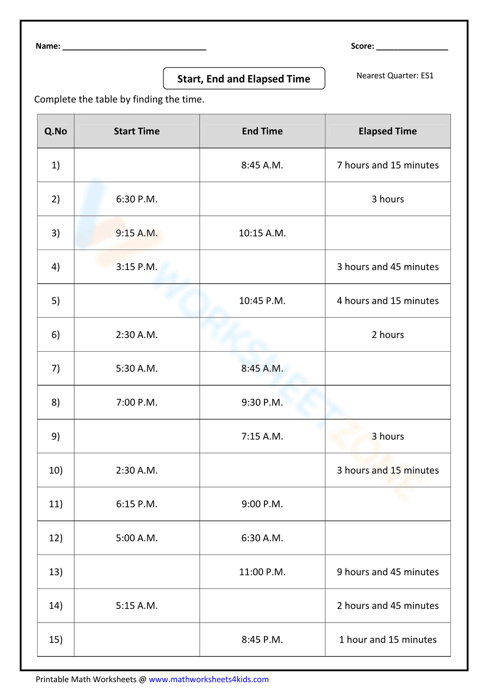 Start, End and Elapsed Time - Page 1