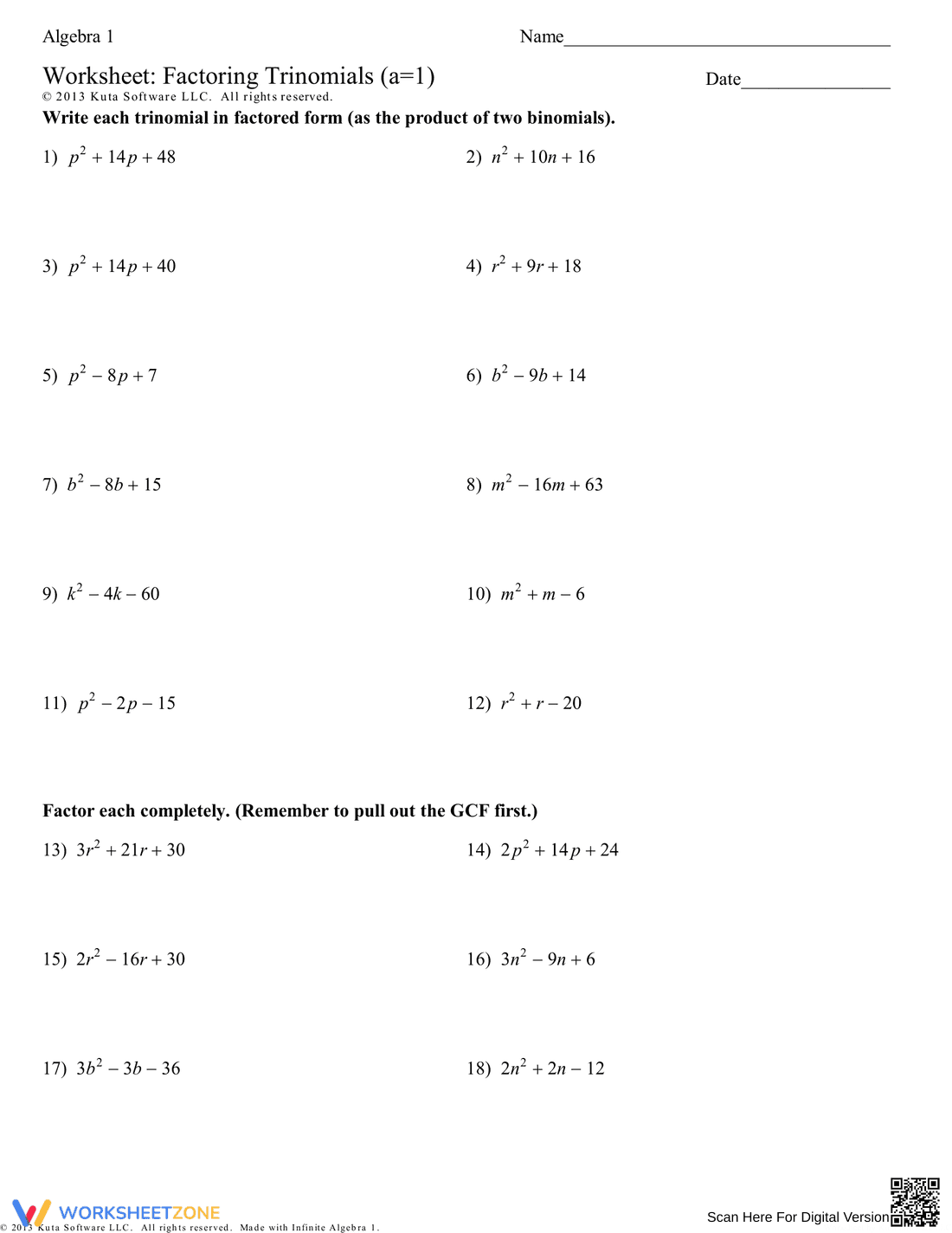 Factoring Trinomials: Practice and Master - Page 1
