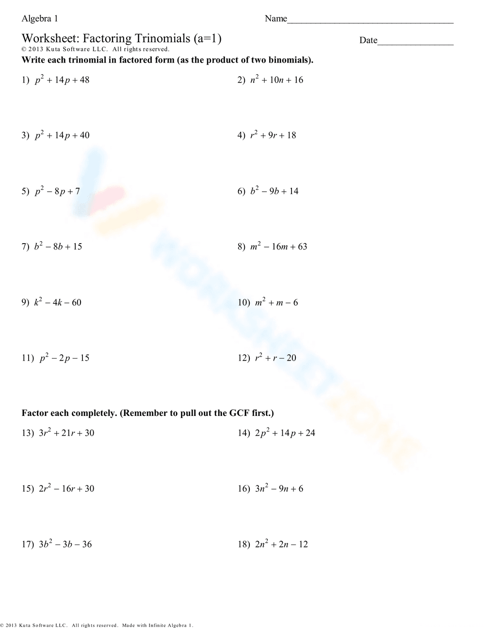 Factoring Trinomials: Practice and Master - Page 1