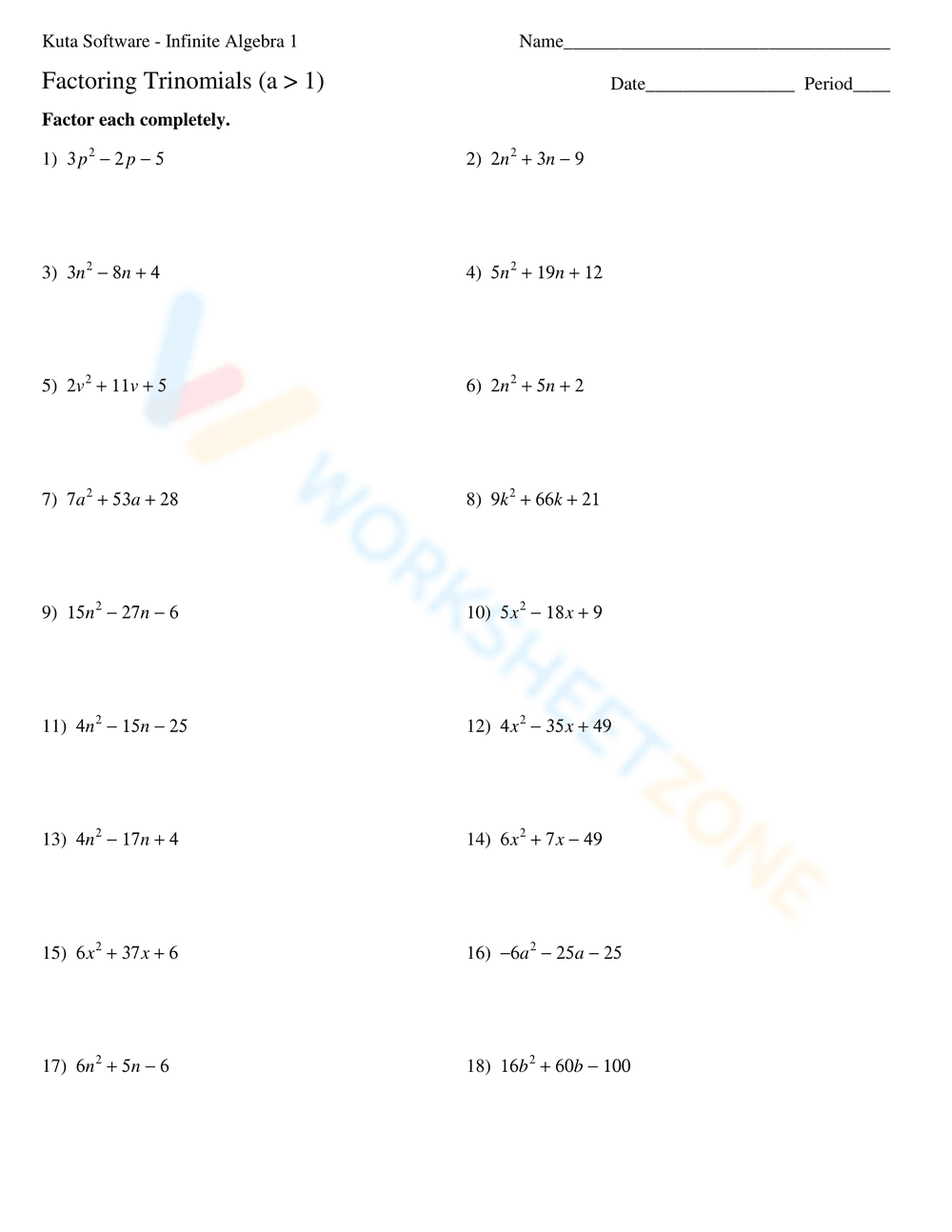 Practice Factoring Trinomials - Page 1