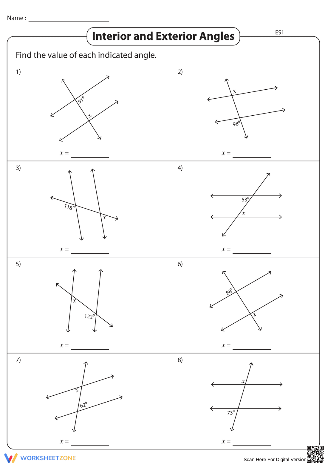 Interior and Exterior Angles Practice - Page 1