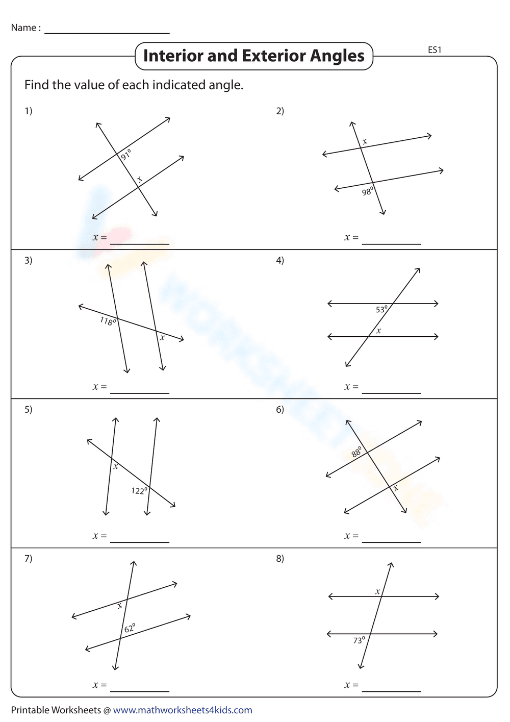 Interior and Exterior Angles Practice - Page 1