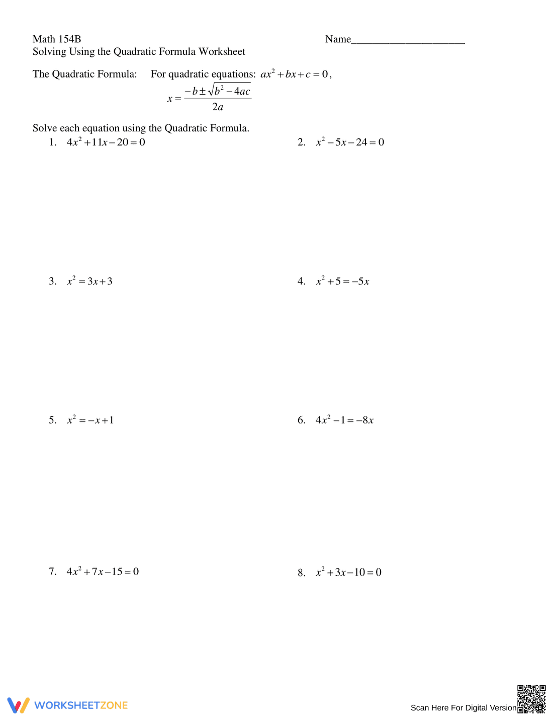 Solve with the Quadratic Formula - Page 1