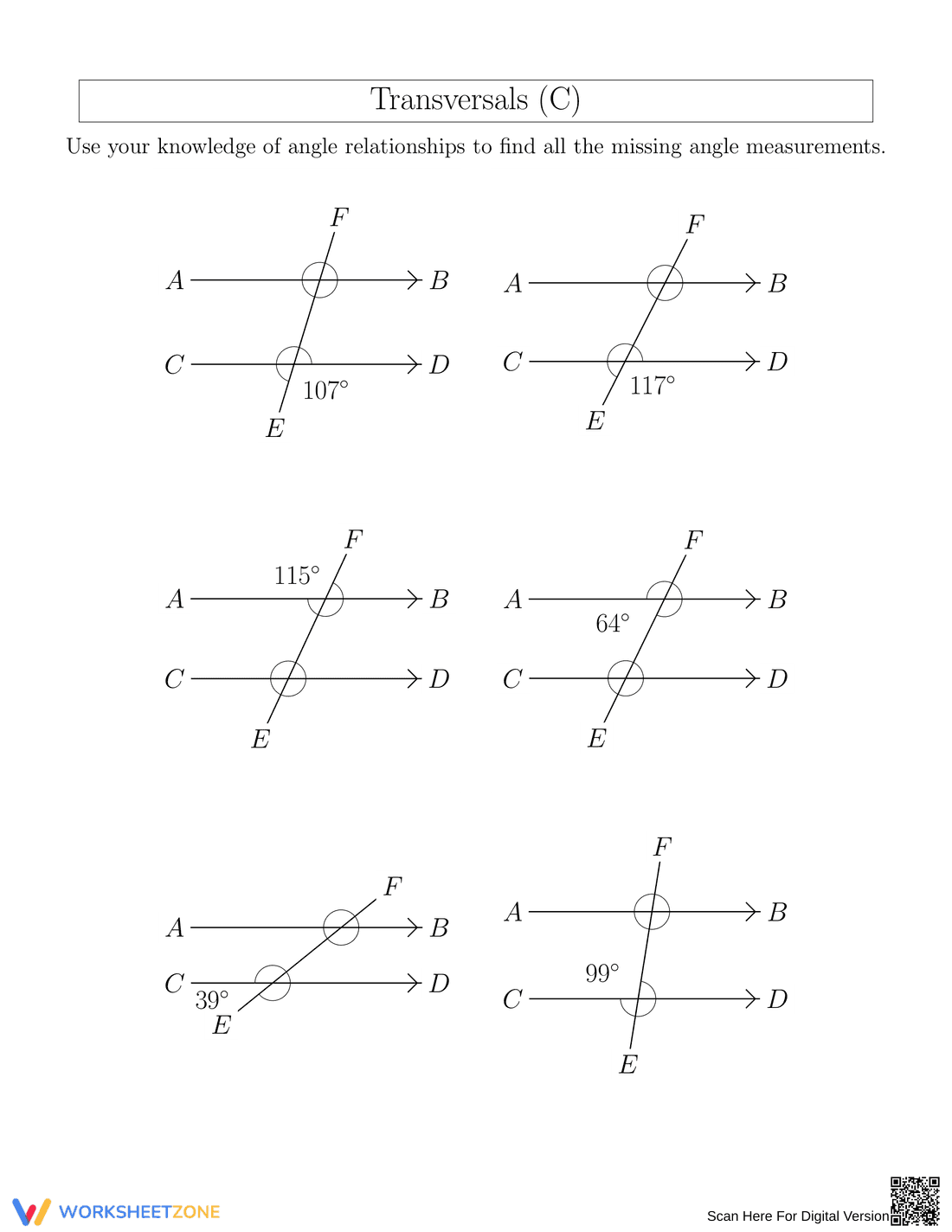 Angle Relationships in Transversals - Page 1