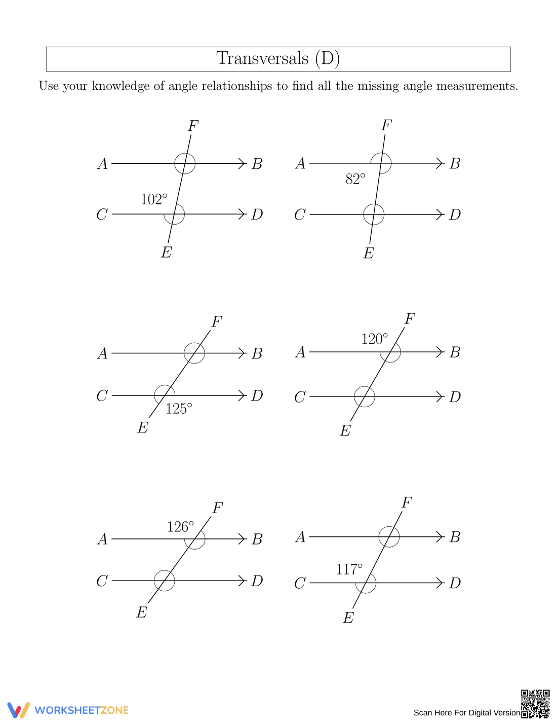 Angle Relationships in Transversals - Page 1