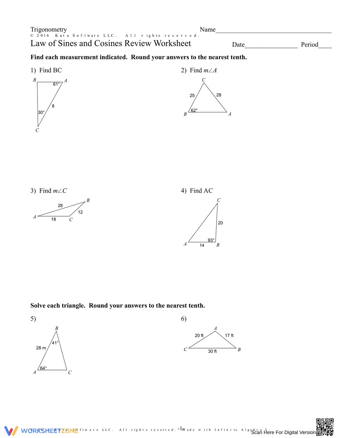 Law of Sines and Cosines Review - Page 1