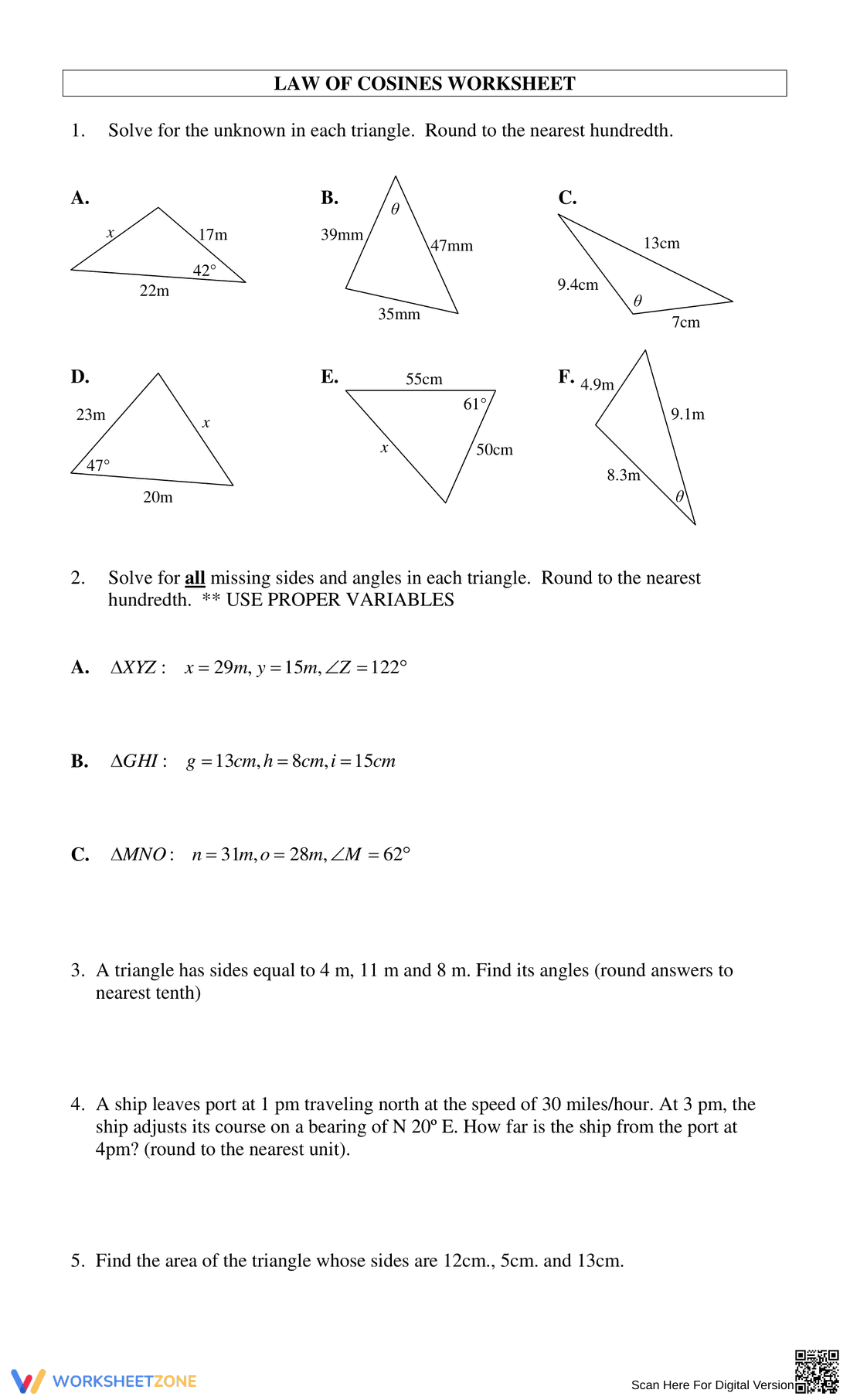 Applying the Law of Cosines - Page 1