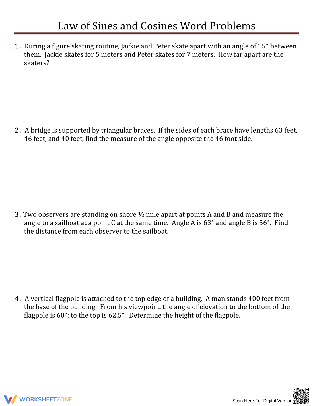 Law of Sines and Cosines Word Problems - Page 1