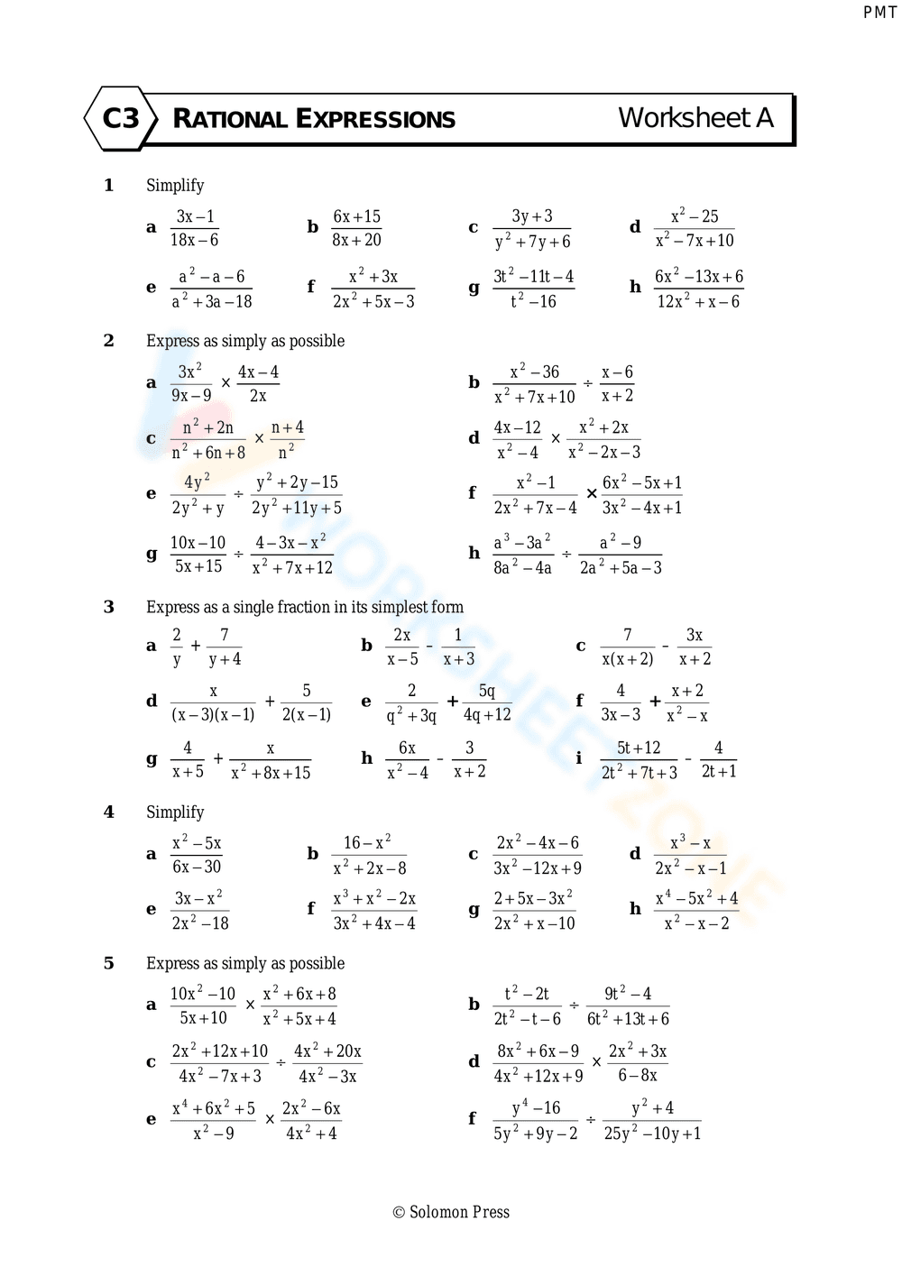 Rational Expressions Practice - Page 1