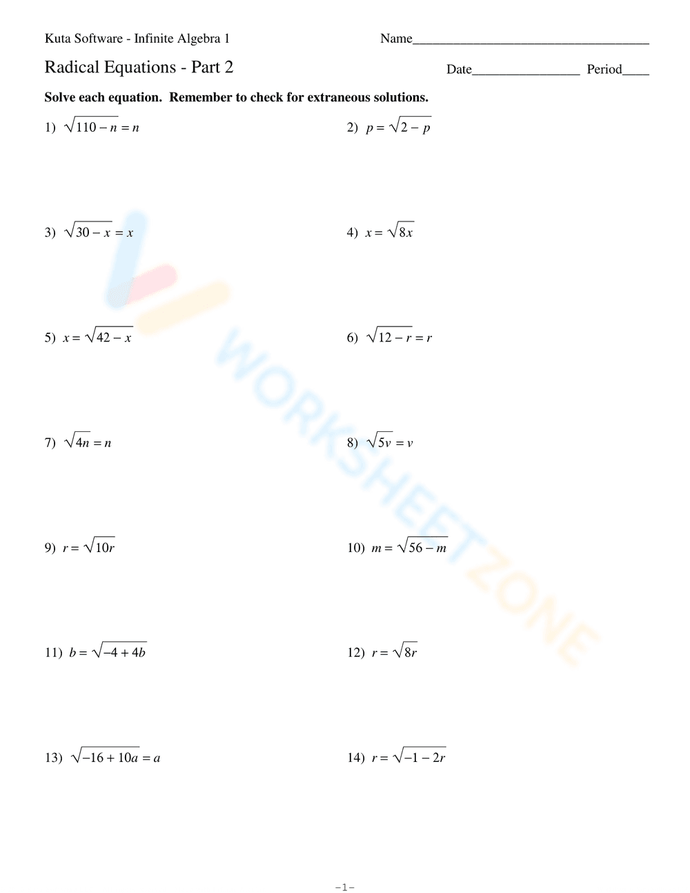 Radical Equations Part 2 - Page 1